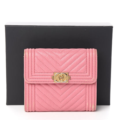 Chanel Iridescent Caviar Chevron Quilted Boy Compact Wallet Dark Pink 14 of 14