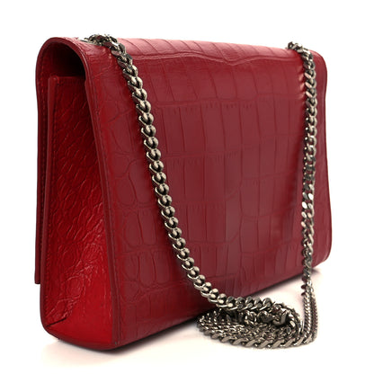 Saint Laurent Calfskin Crocodile Embossed Medium Classic Monogram Kate Tassel Satchel New Red 3 of 11