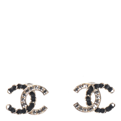 Chanel Crystal Baguette Lambskin Chain CC Vintage Allure Stud Earrings Black Gold 1 of 4