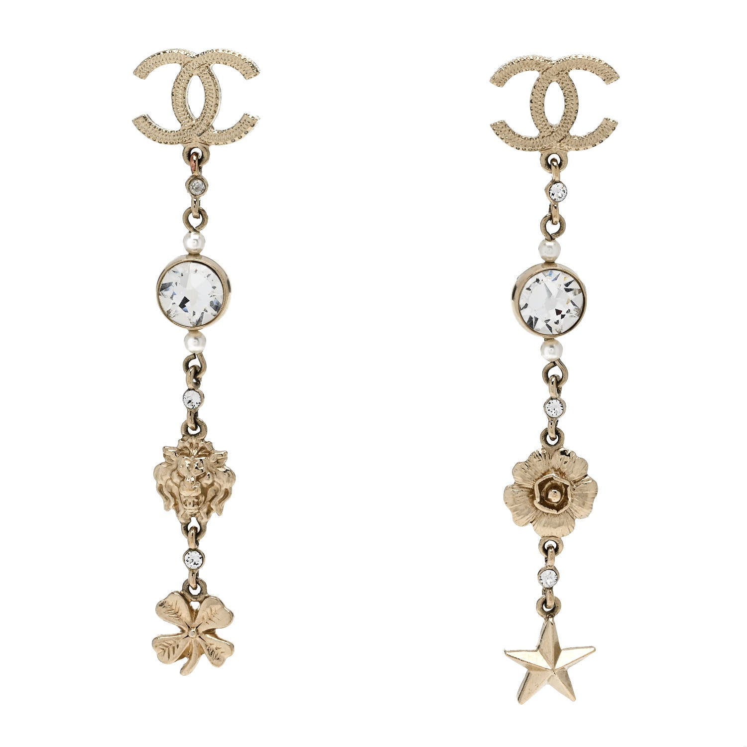 Chanel Crystal Pearl CC Charms Drop Earrings Gold 1 of 5