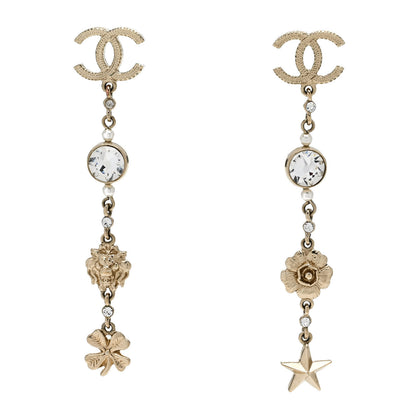 Chanel Crystal Pearl CC Charms Drop Earrings Gold 1 of 5