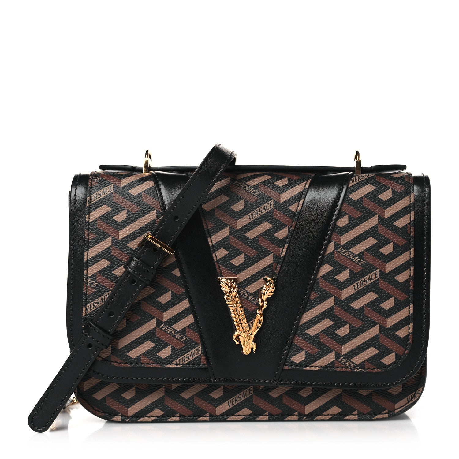 Versace Coated Canvas La Greca Signature Shoulder Bag Black 1 of 9