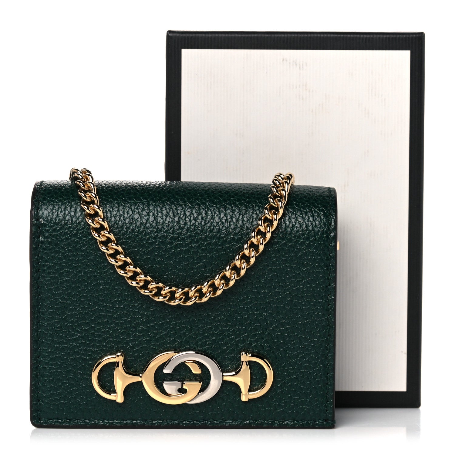 Gucci Grainy Calfskin Zumi Chain Card Case Wallet Vintage Green 10 of 10