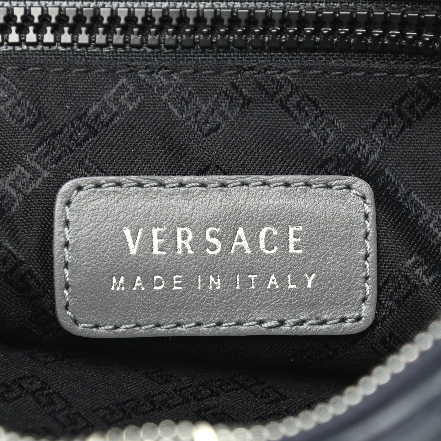 Versace Calfskin Greca Argyle Embossed Wristlet Pouch Navy 6 of 6
