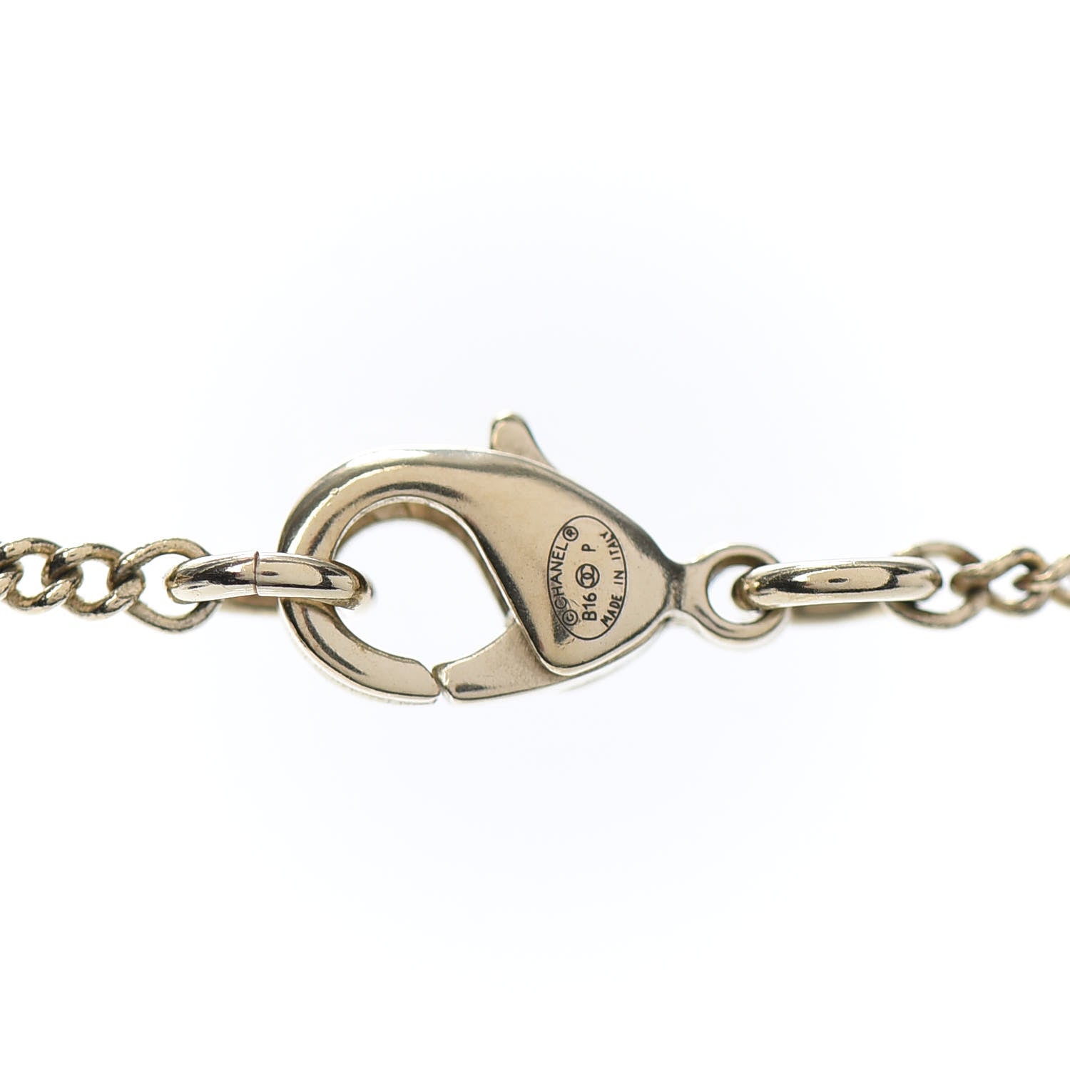 Chanel Metal Quilted CC Pendant Necklace Gold White 4 of 4