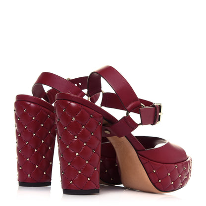 Valentino Garavani Nappa Quilted Rockstud Spike Platform Sandals 36 Rubino 4 of 12