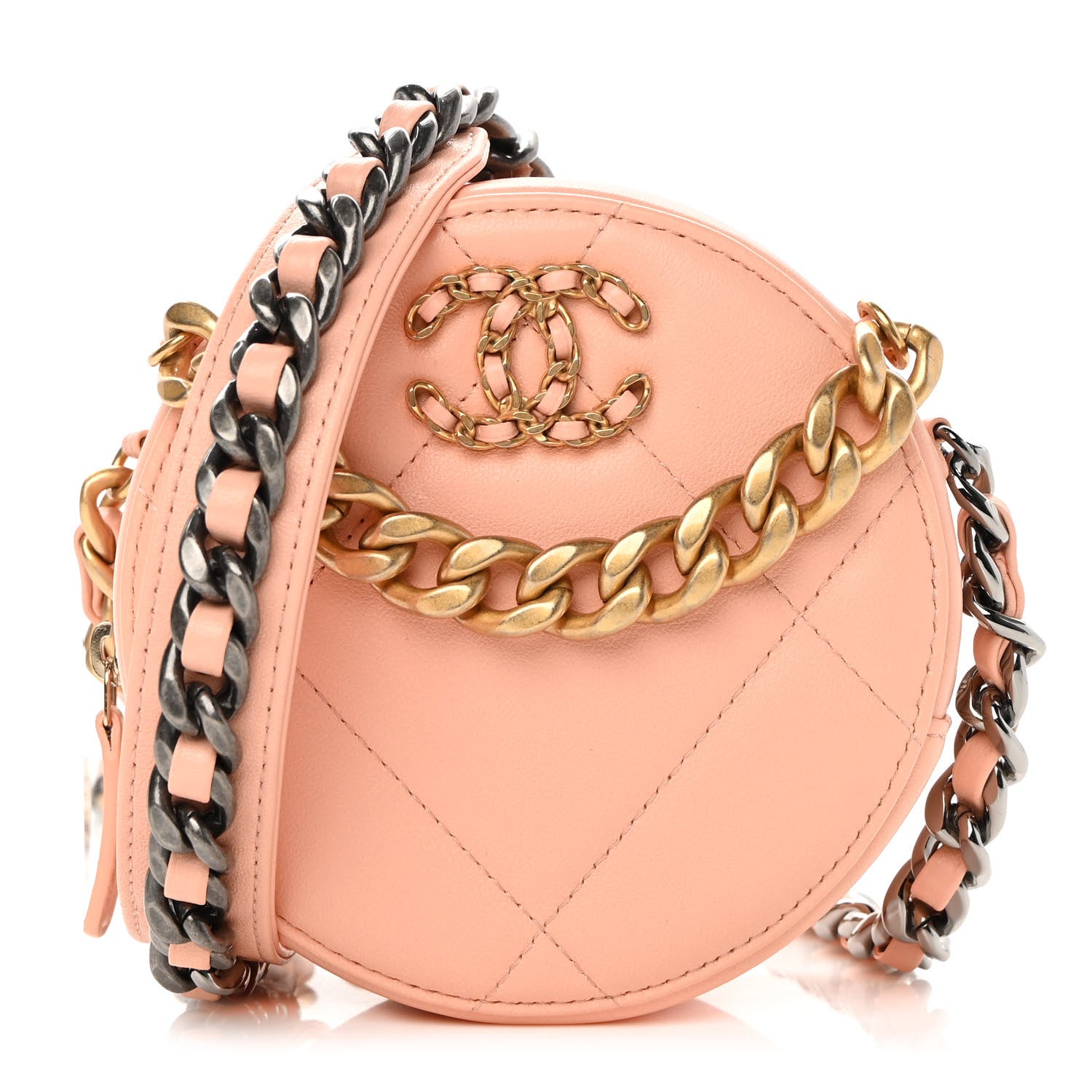 Chanel Lambskin Quilted Chanel 19 Round Clutch With Chain Light Orange 1 of 12