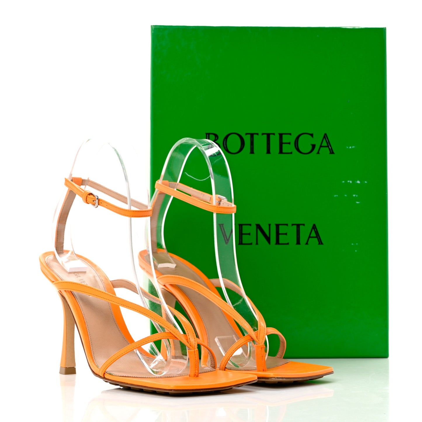 Lambskin Stretch Multi Strap 90mm Sandals 38.5 Tangerine