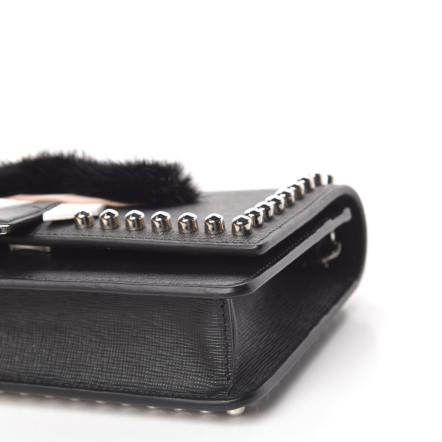 Vitello Elite Mink Fur Studded Karlito Tube Wallet on Chain Black