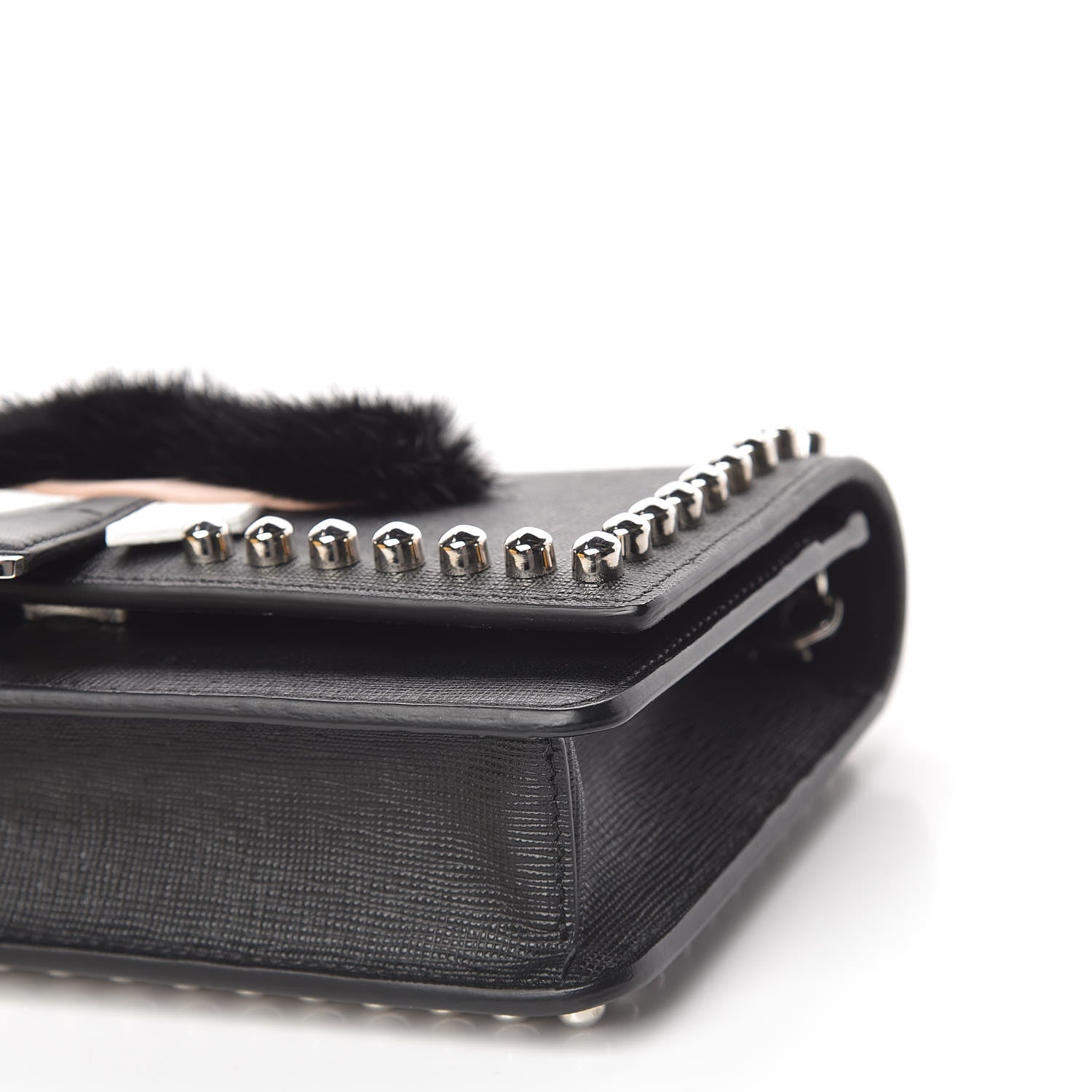Fendi Vitello Elite Mink Fur Studded Karlito Tube Wallet on Chain Black 9 of 11