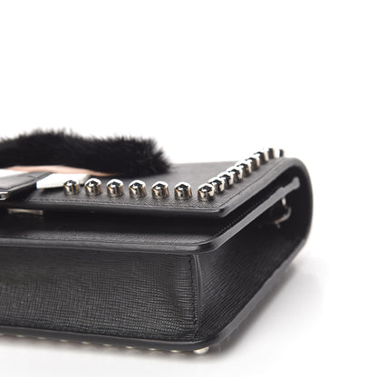 Fendi Vitello Elite Mink Fur Studded Karlito Tube Wallet on Chain Black 9 of 11