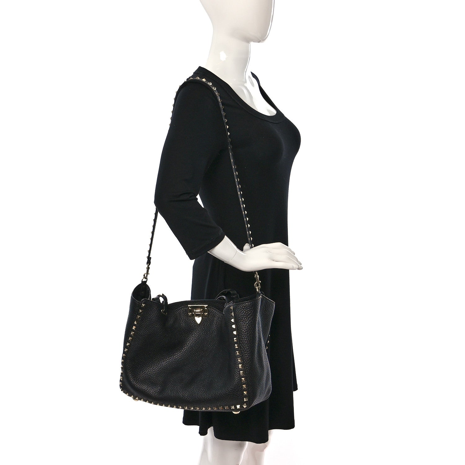 Valentino Garavani Pebbled Calfskin Medium Rockstud Tote Black 2 of 8
