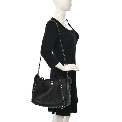 Valentino Garavani Pebbled Calfskin Medium Rockstud Tote Black 2 of 8