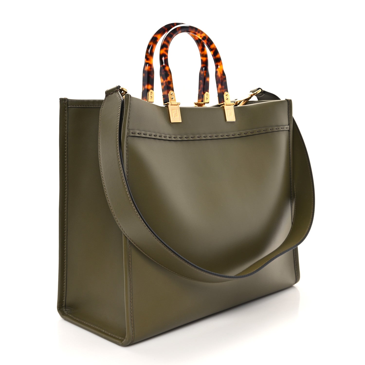 Fendi Vitello King Plexiglass Logo Embossed Medium Fendi Sunshine Shopper Tote Wood 3 of 10