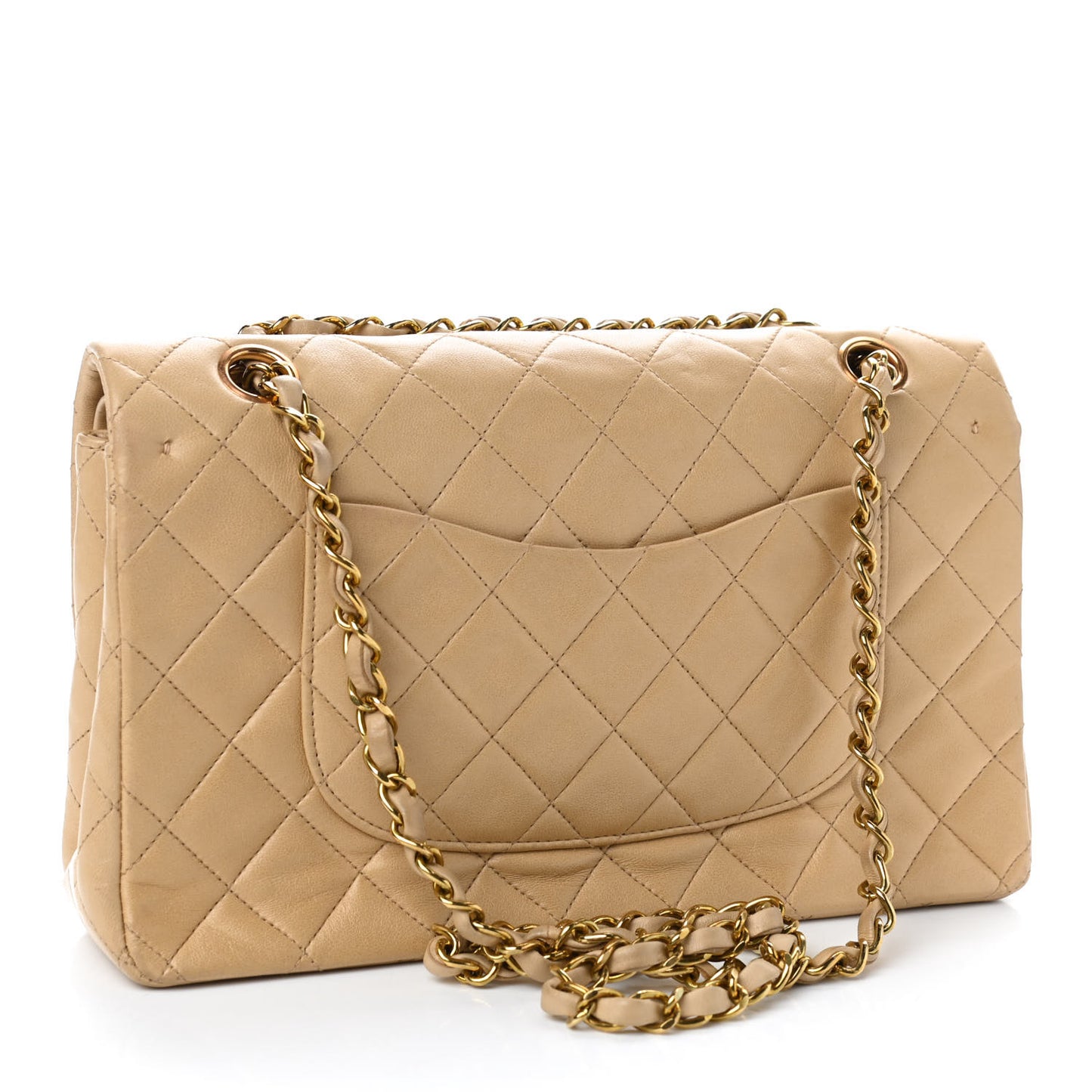 Lambskin Quilted Medium Double Flap Beige