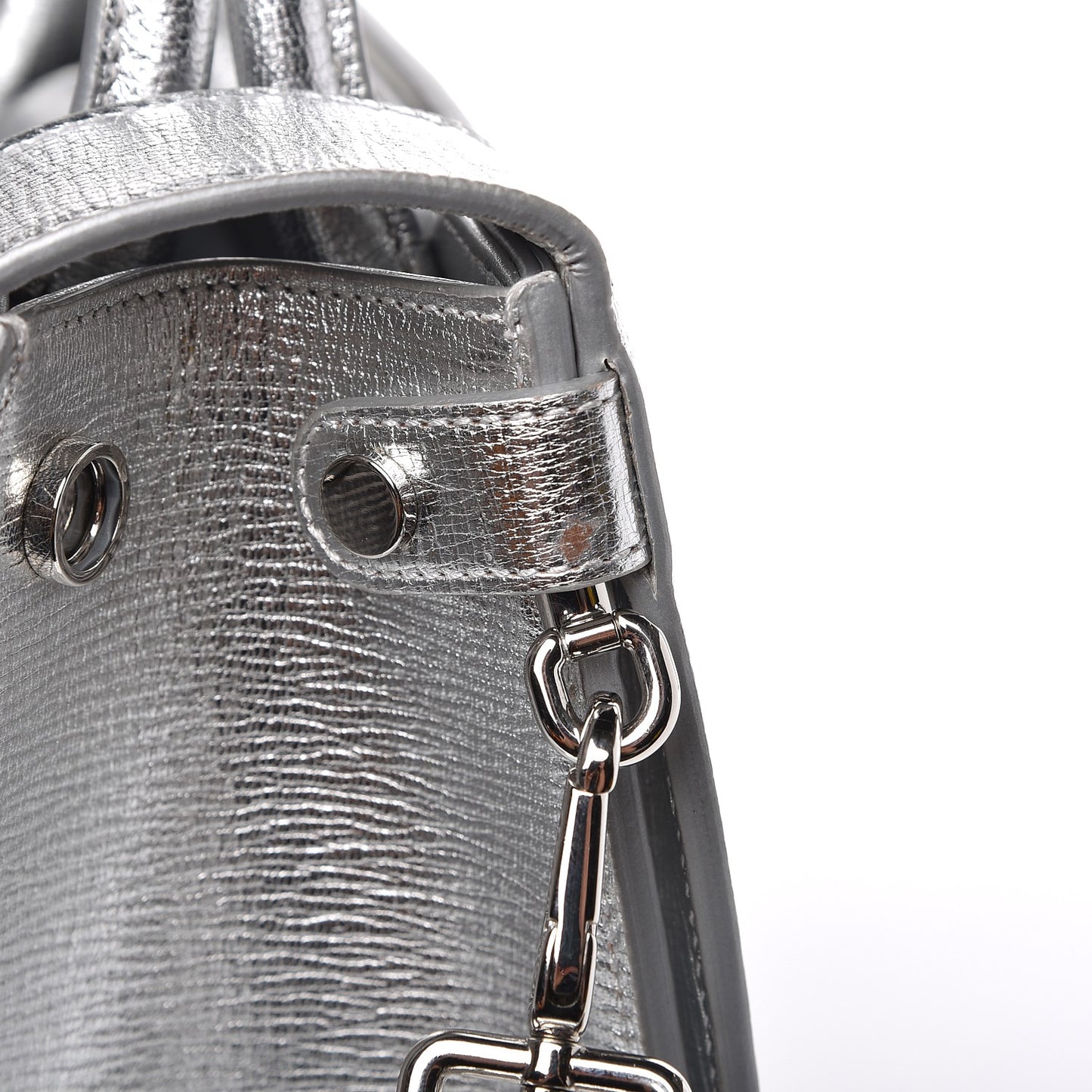 Metallic Grained Calfskin Mini Diorever Flap Silver