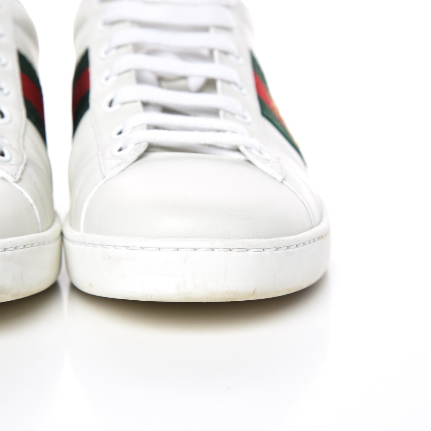 Calfskin Ayers Bee Embroidered Womens Ace Sneakers 37.5 White Green