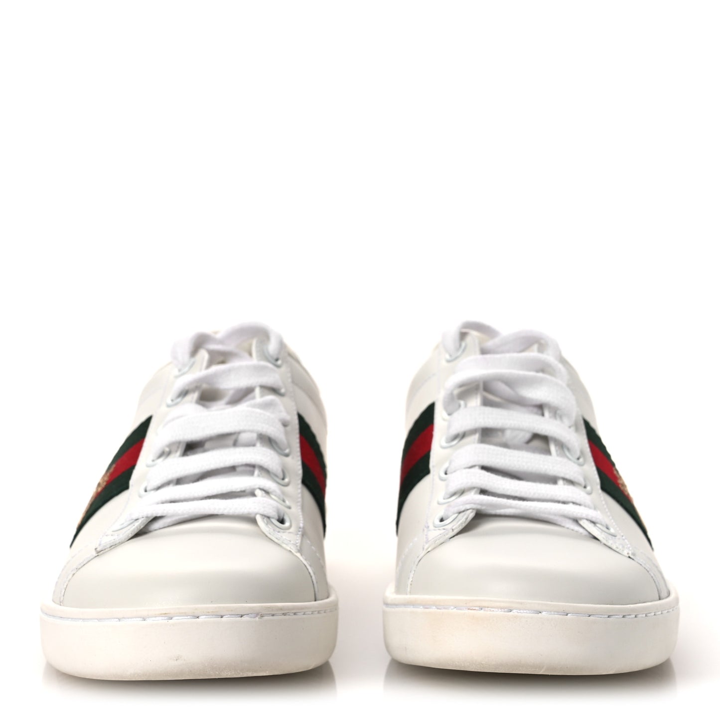 Calfskin Ayers Bee Embroidered Womens Ace Sneakers 37 White Green