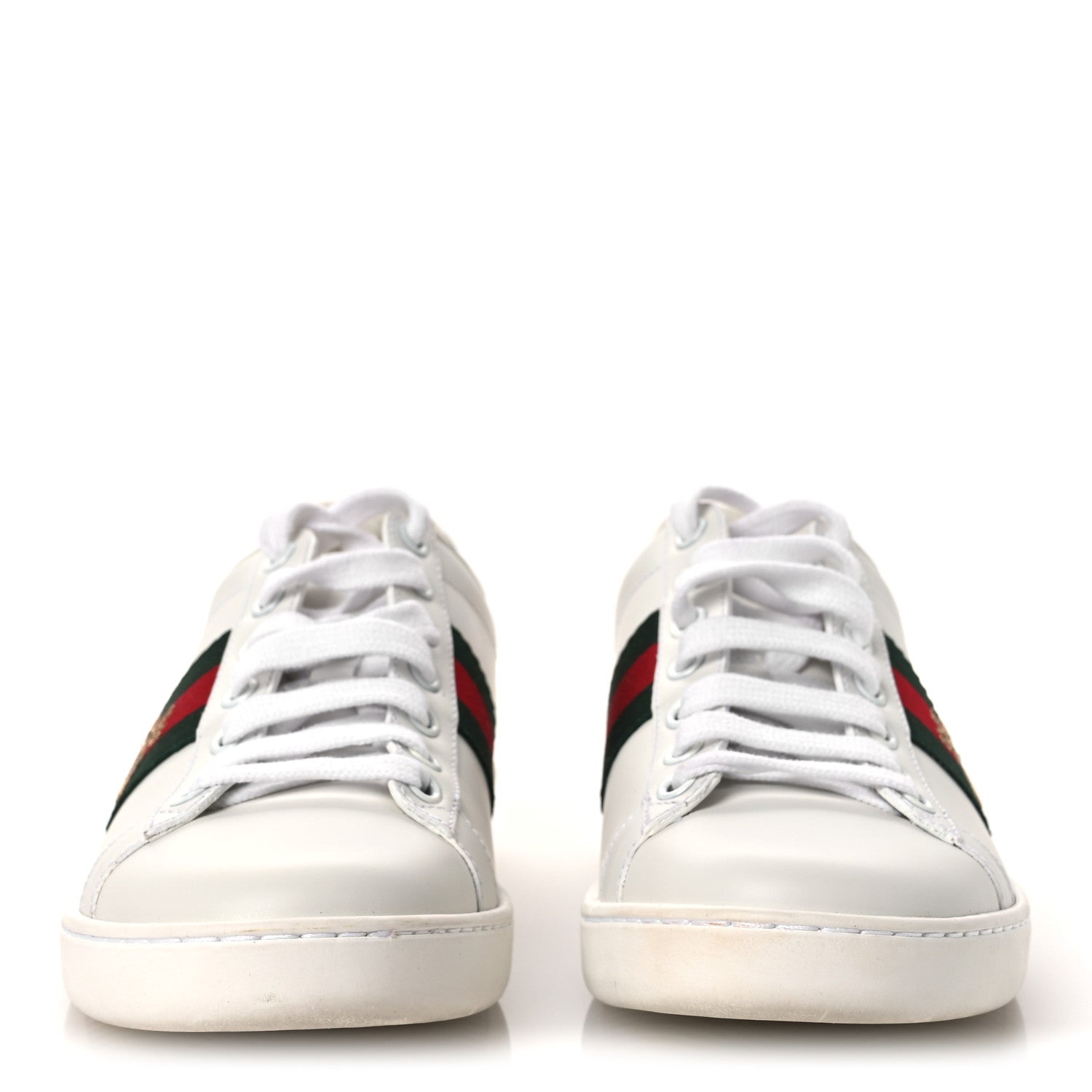 Gucci Calfskin Ayers Bee Embroidered Womens Ace Sneakers 37 White Green 3 of 11