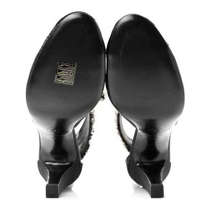 Chanel Grosgrain Patent Cap Toe Bow Crystal Pumps 37 Black 5 of 8