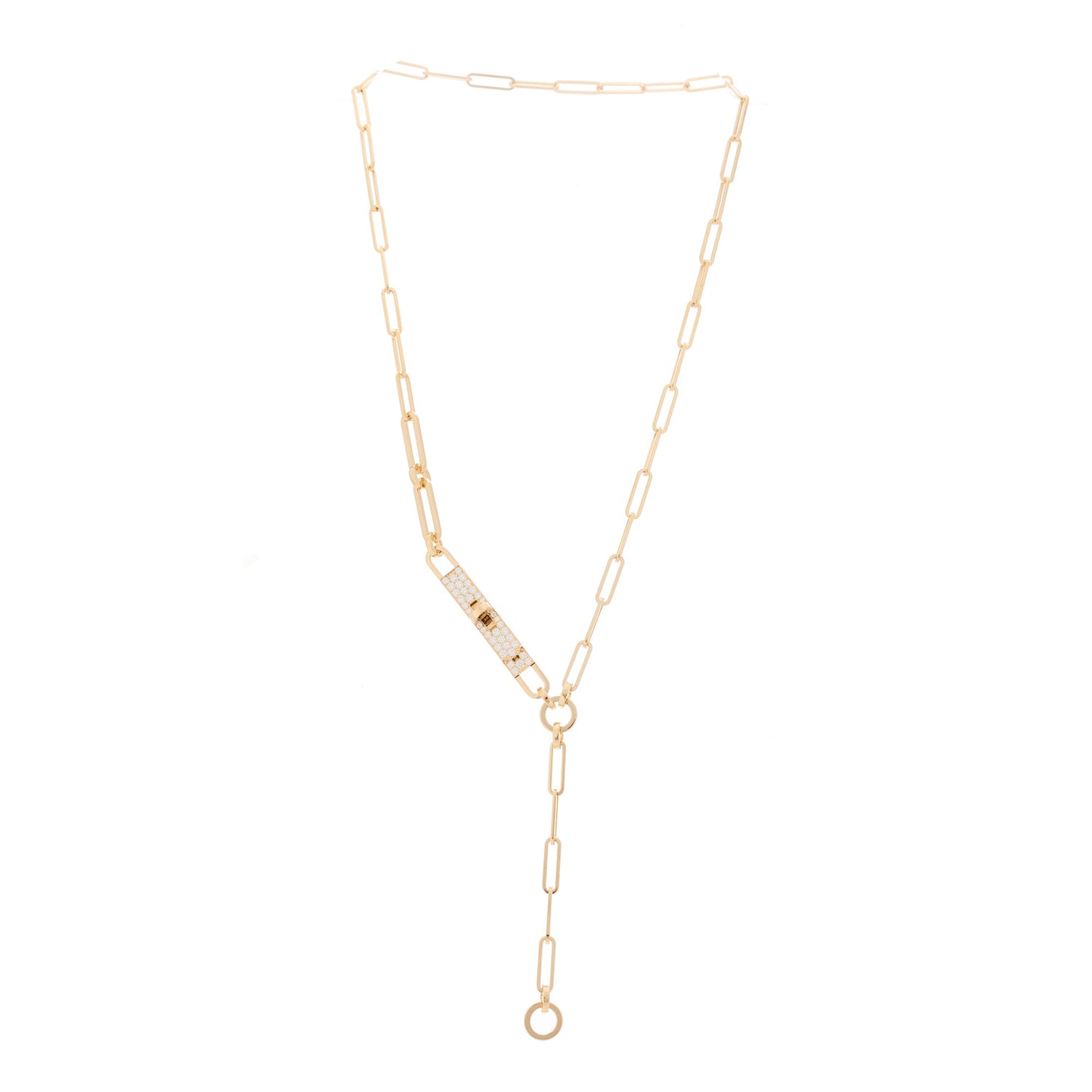 18K Yellow Gold Diamond Pave PM Kelly Chaine Lariat Necklace ST