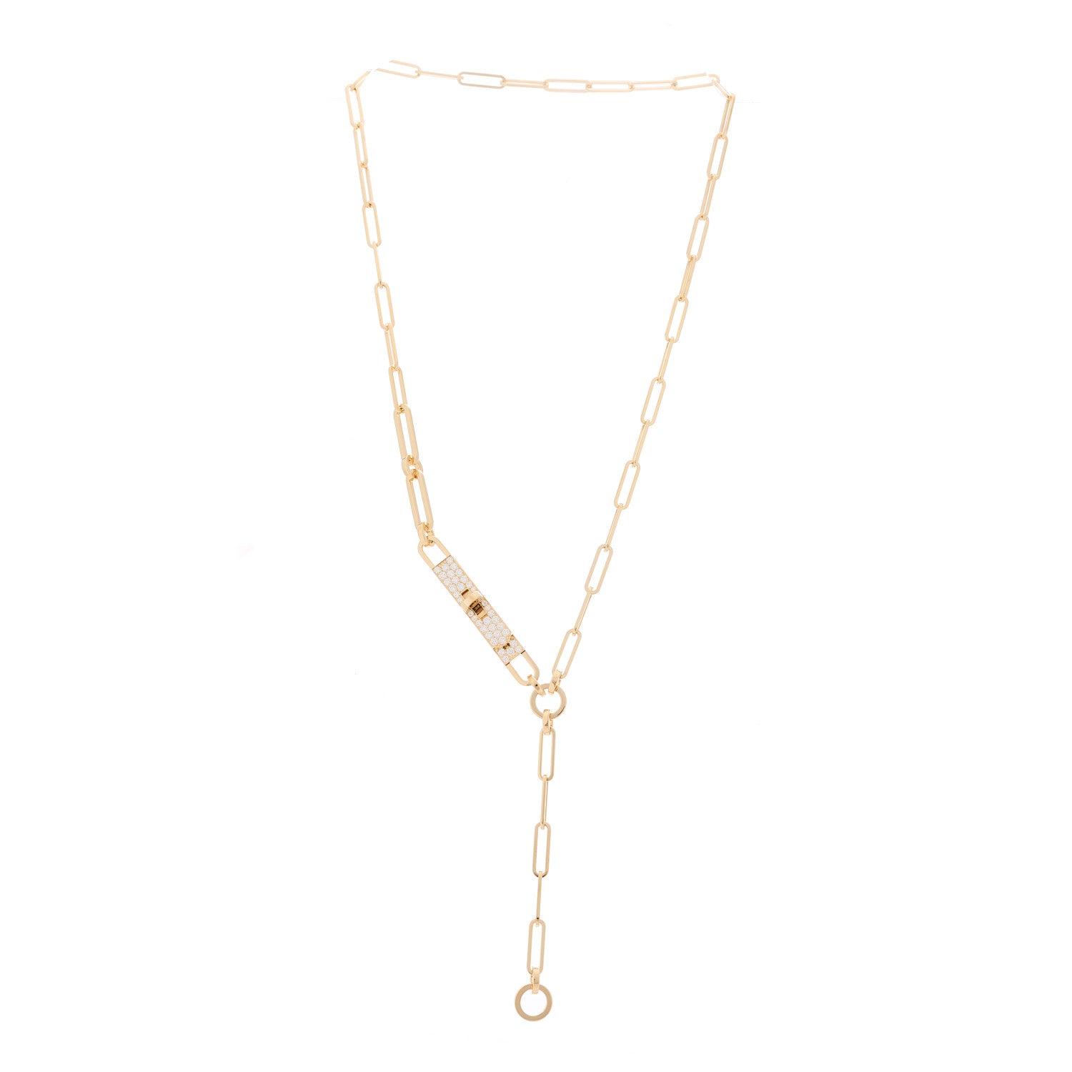 Hermes 18K Yellow Gold Diamond Pave PM Kelly Chaine Lariat Necklace ST 3 of 5