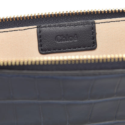 Chloe Calfskin Crocodile Embossed C Flat Pouch Full Blue 6 of 8