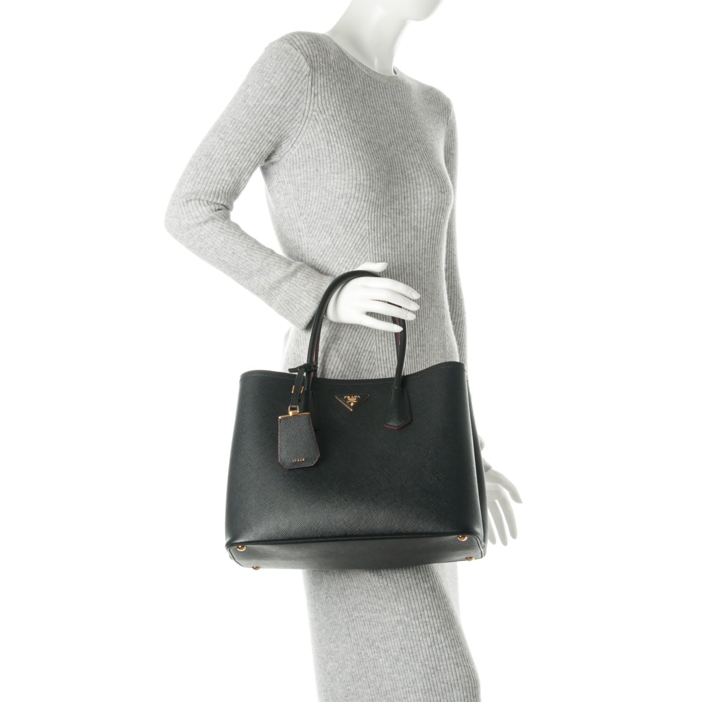 Saffiano Cuir Large Double Bag Black Fuoco