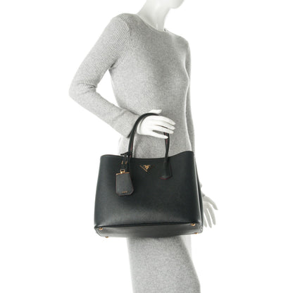 Prada Saffiano Cuir Large Double Bag Black Fuoco 2 of 8