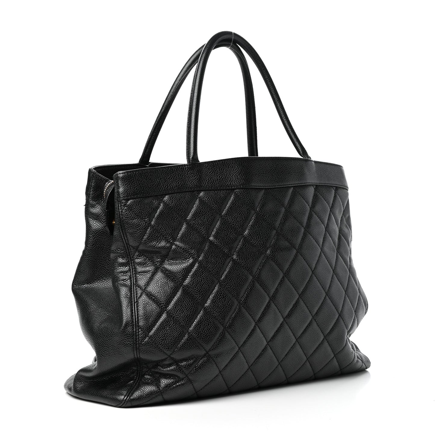 Caviar Quilted CC Shopping Tote Black