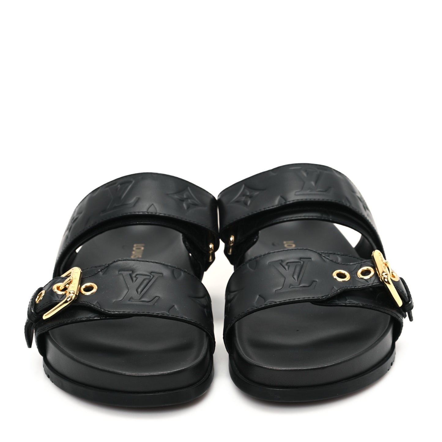 Lambskin Embossed Monogram Bom Dia Flat Mule Sandals 35 Black