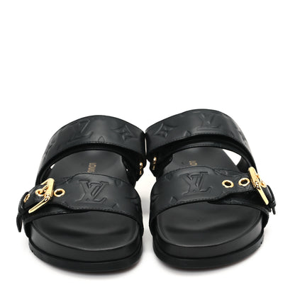 Louis Vuitton Lambskin Embossed Monogram Bom Dia Flat Mule Sandals 35 Black 3 of 9