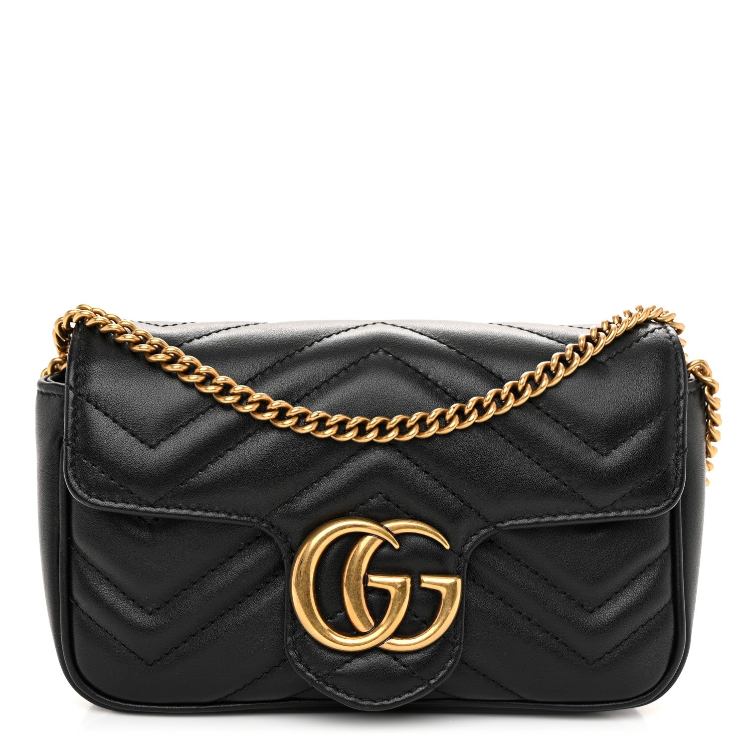 Gucci Calfskin Matelasse Super Mini GG Marmont Shoulder Bag Black 1 of 11