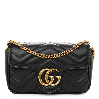 Gucci Calfskin Matelasse Super Mini GG Marmont Shoulder Bag Black 1 of 11