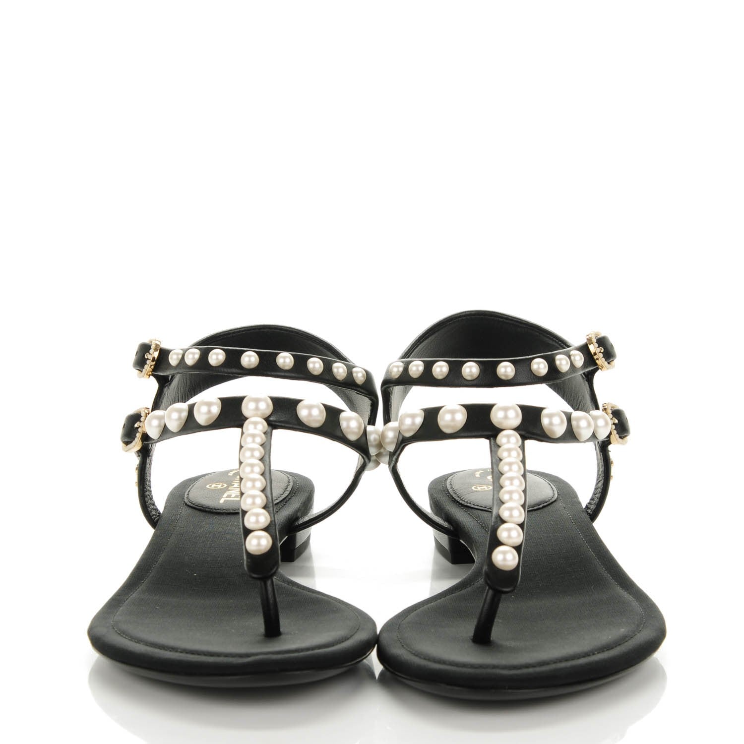 Chanel Grosgrain Pearl Sandals 37.5 Black 2 of 7