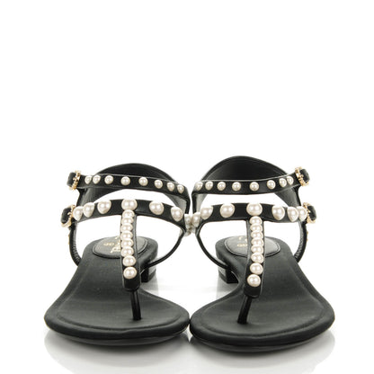 Chanel Grosgrain Pearl Sandals 37.5 Black 2 of 7