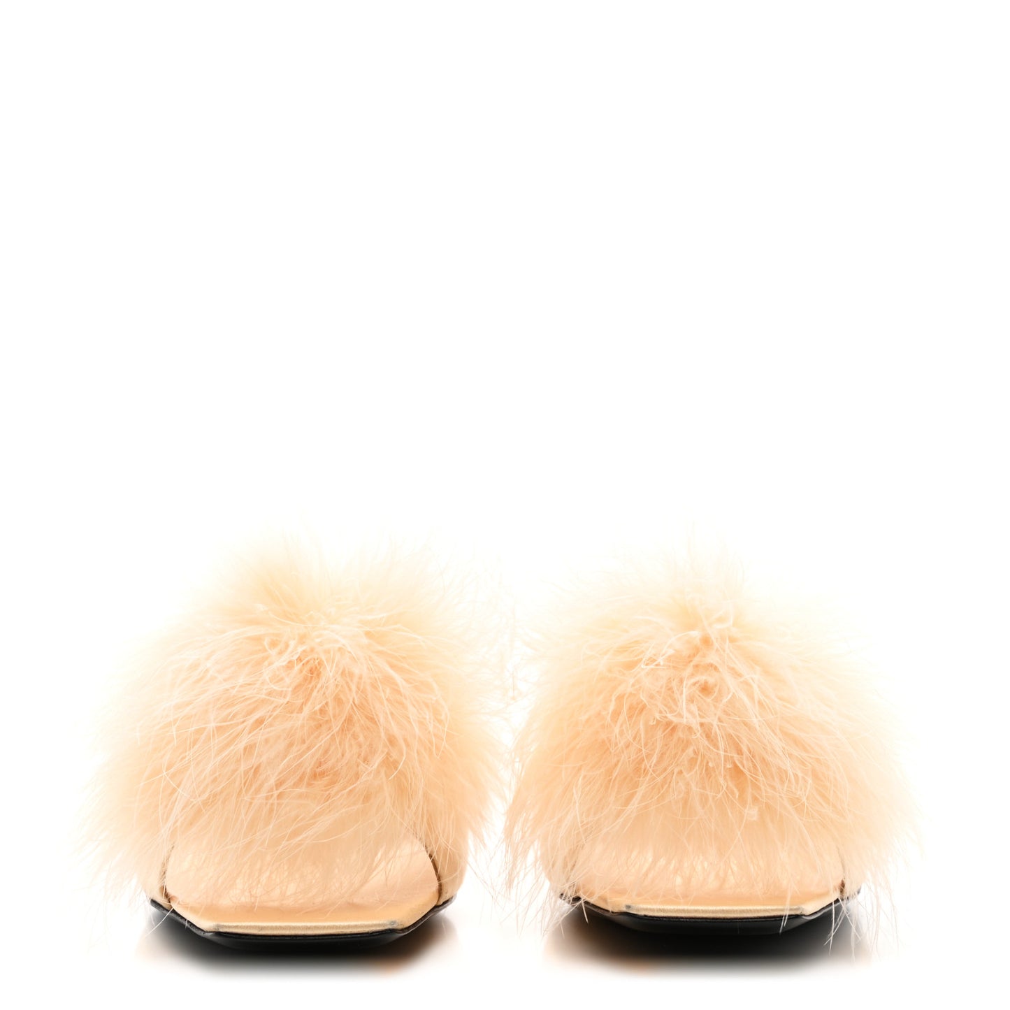 Crepe Satin Blanco 60 Feathered Mule Sandals 37.5 Beige
