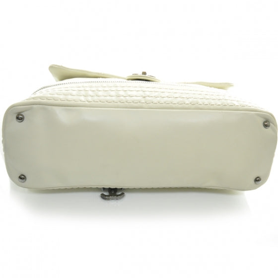 Calfskin Stitched Large Expandable Flap Bag White