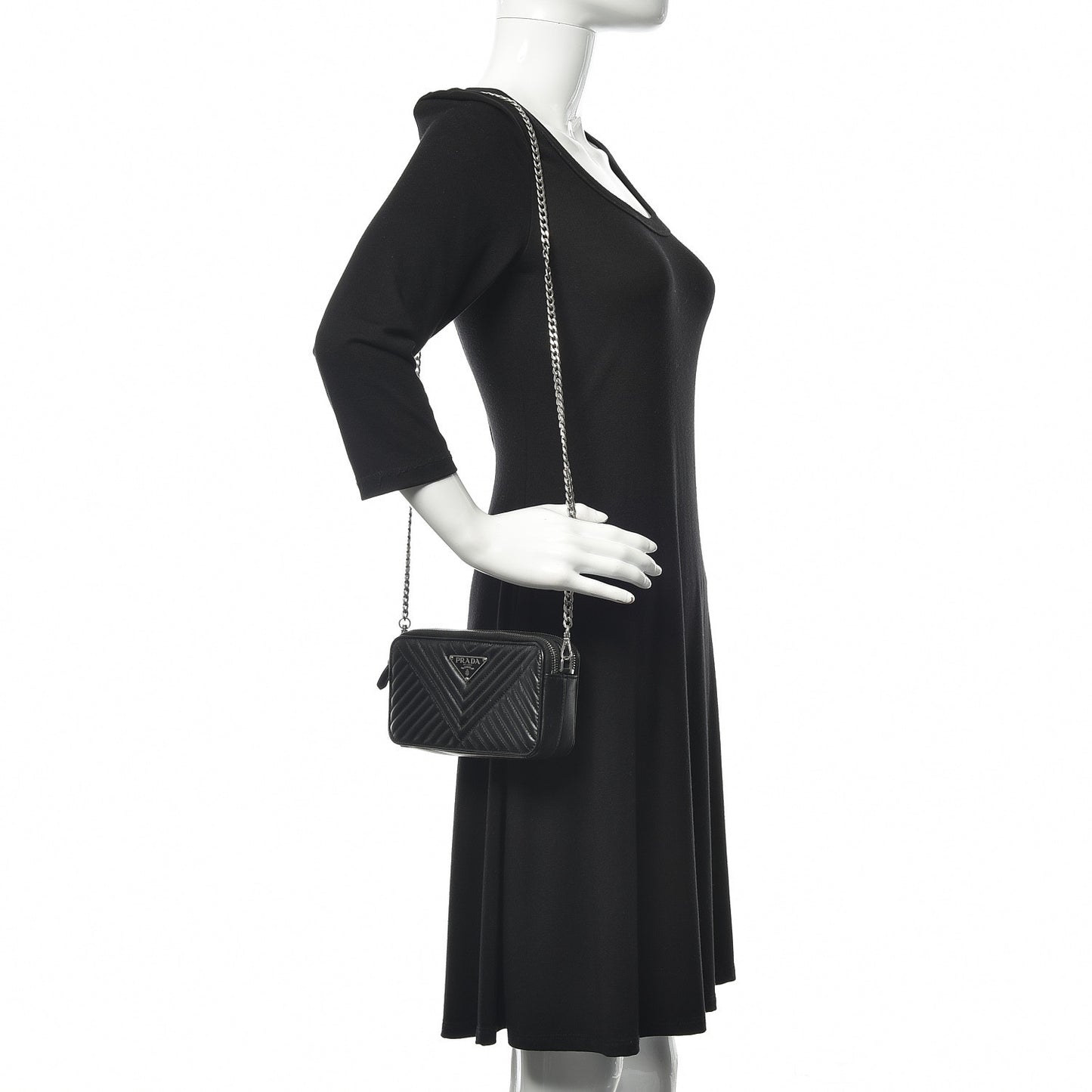 Nappa Impunture Diagramme Mini Double Zip Chain Crossbody Bag Black