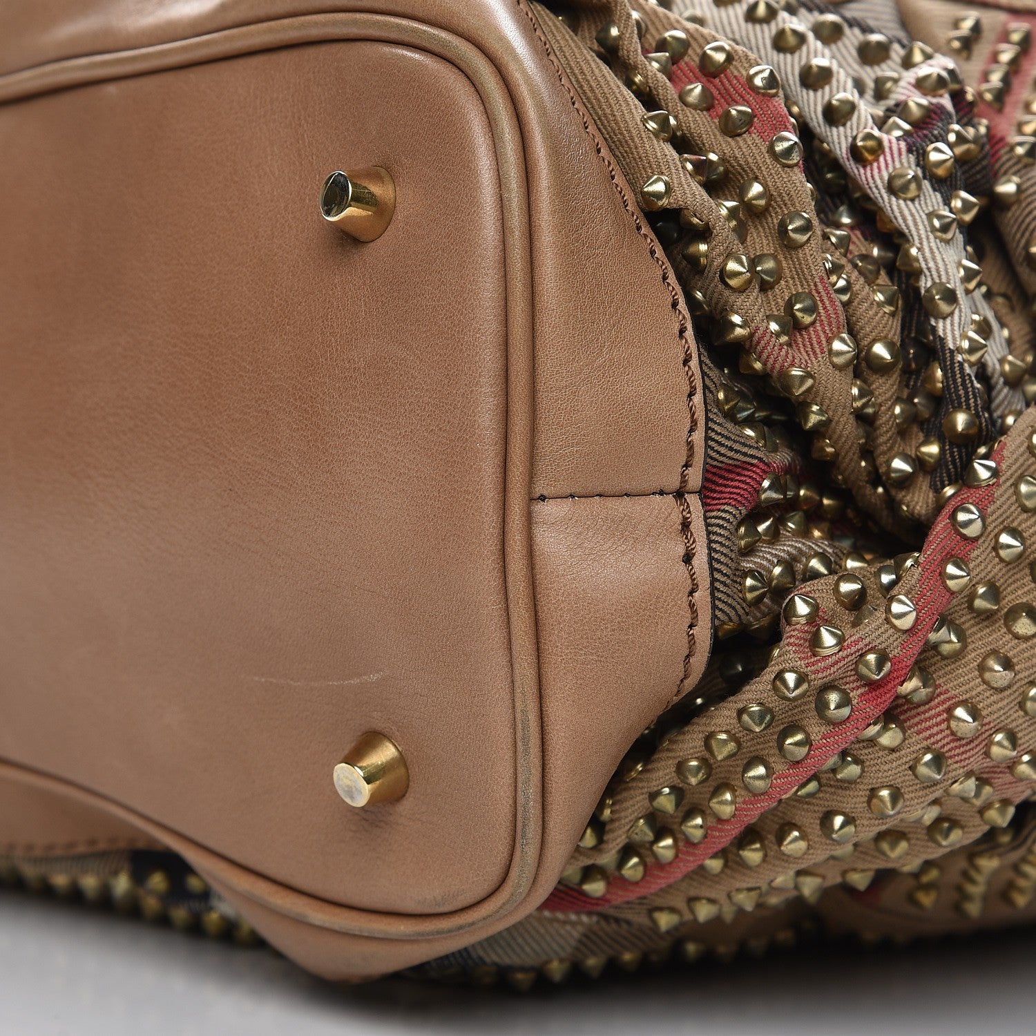 Burberry Prorsum Canvas House Check Studded Hobo Dark Sand 10 of 11