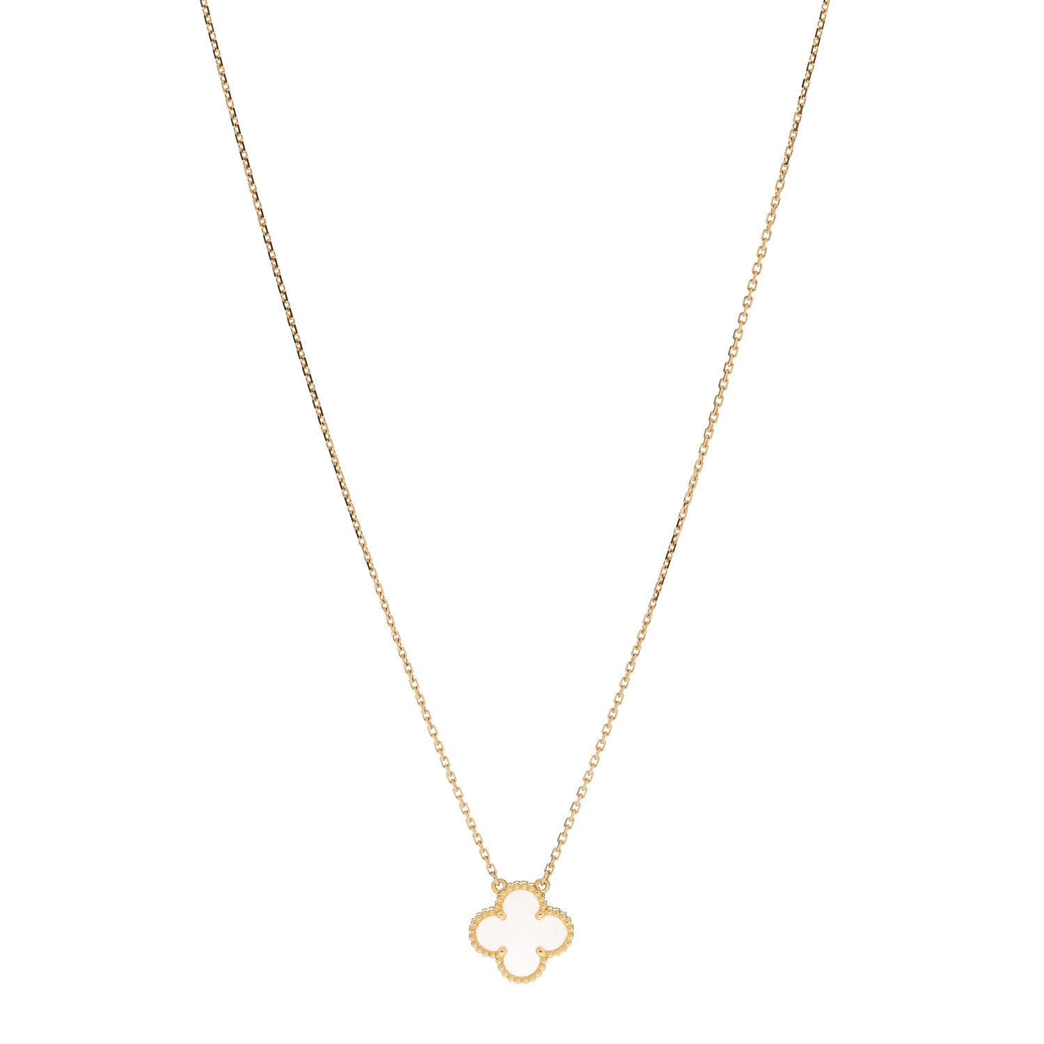 Van Cleef & Arpels 18K Yellow Gold Mother of Pearl Vintage Alhambra Pendant Necklace 1 of 8