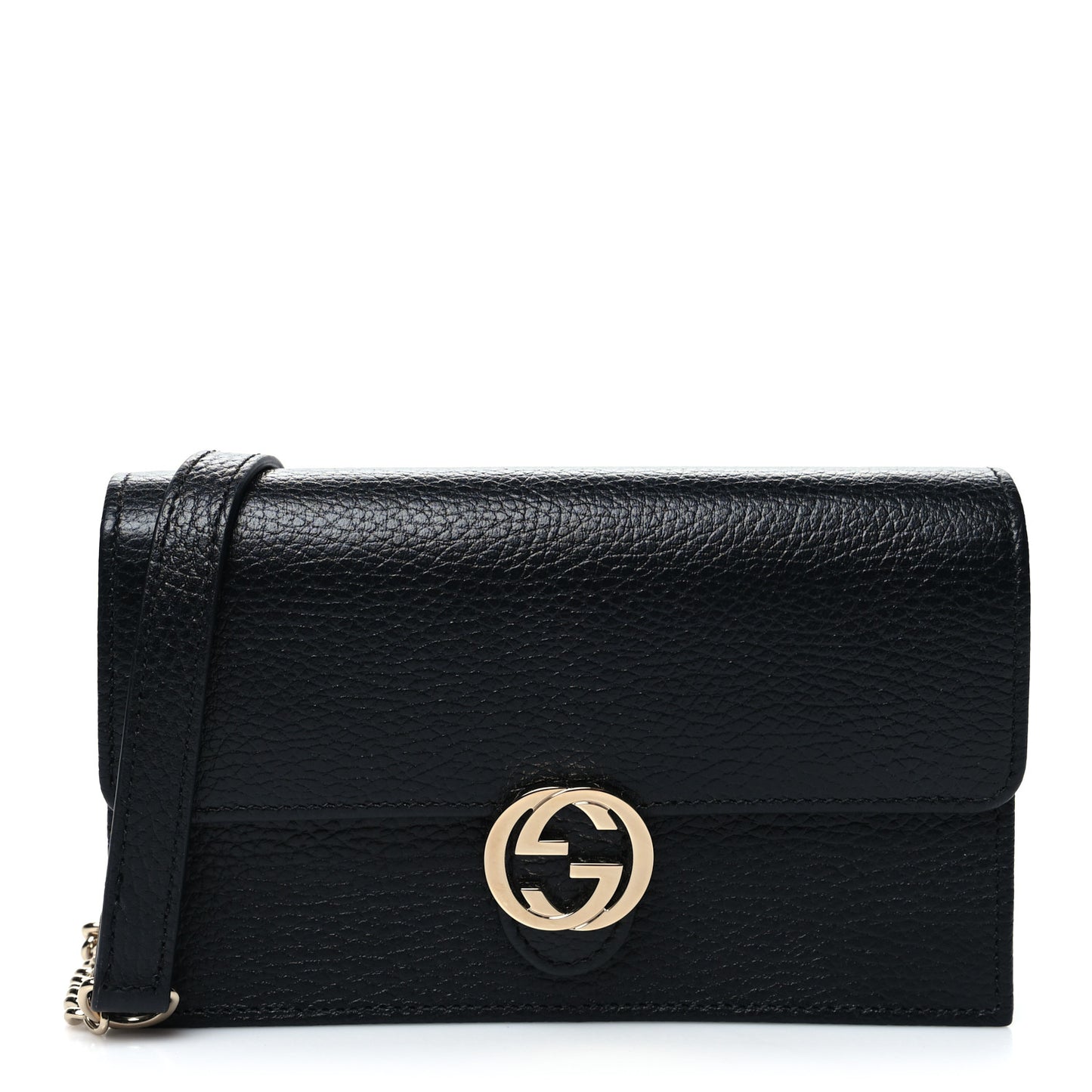 Dollar Calfskin Interlocking G Chain Wallet Black