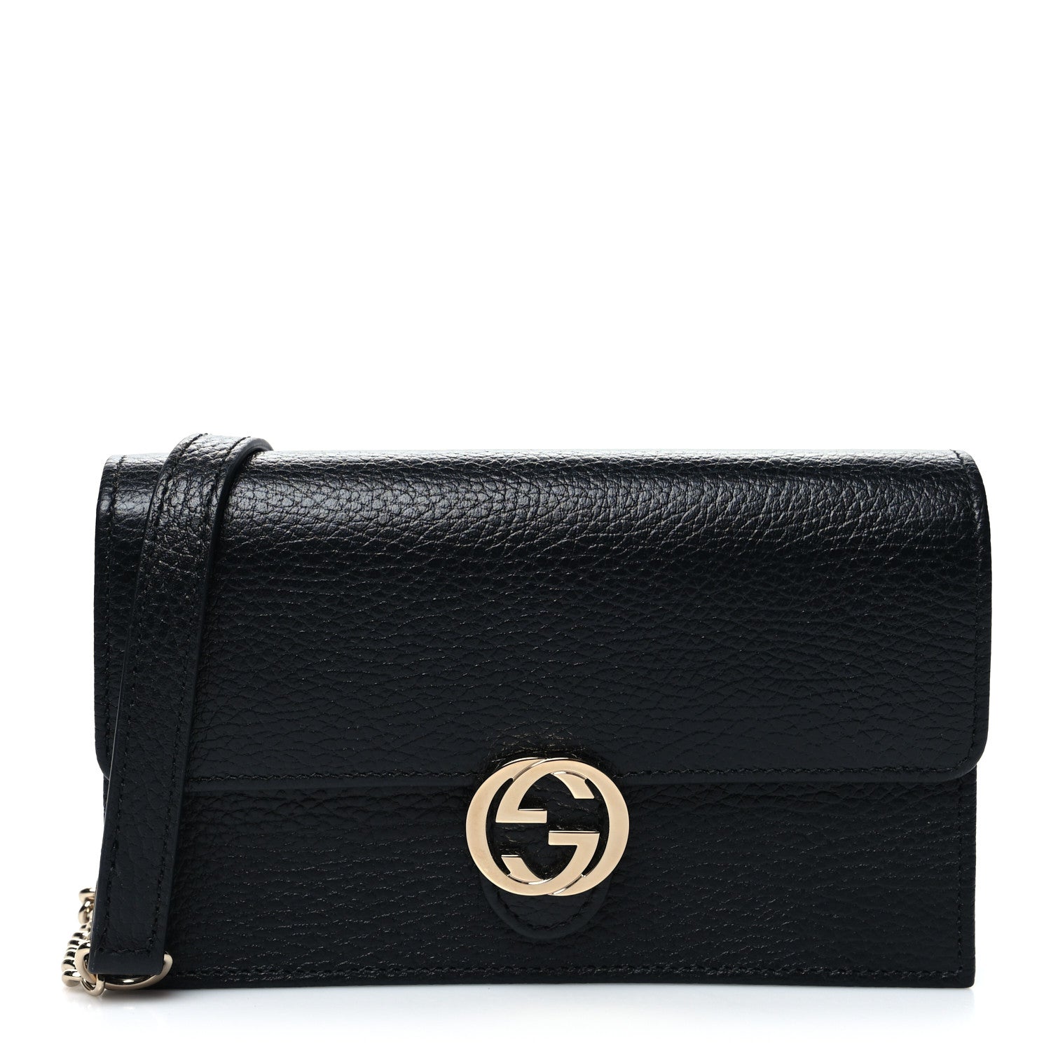 Gucci Dollar Calfskin Interlocking G Chain Wallet Black 1 of 10