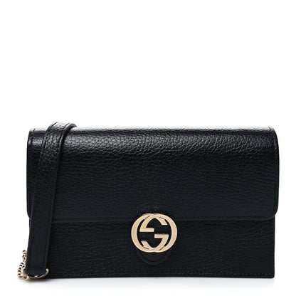 Gucci Dollar Calfskin Interlocking G Chain Wallet Black 1 of 10