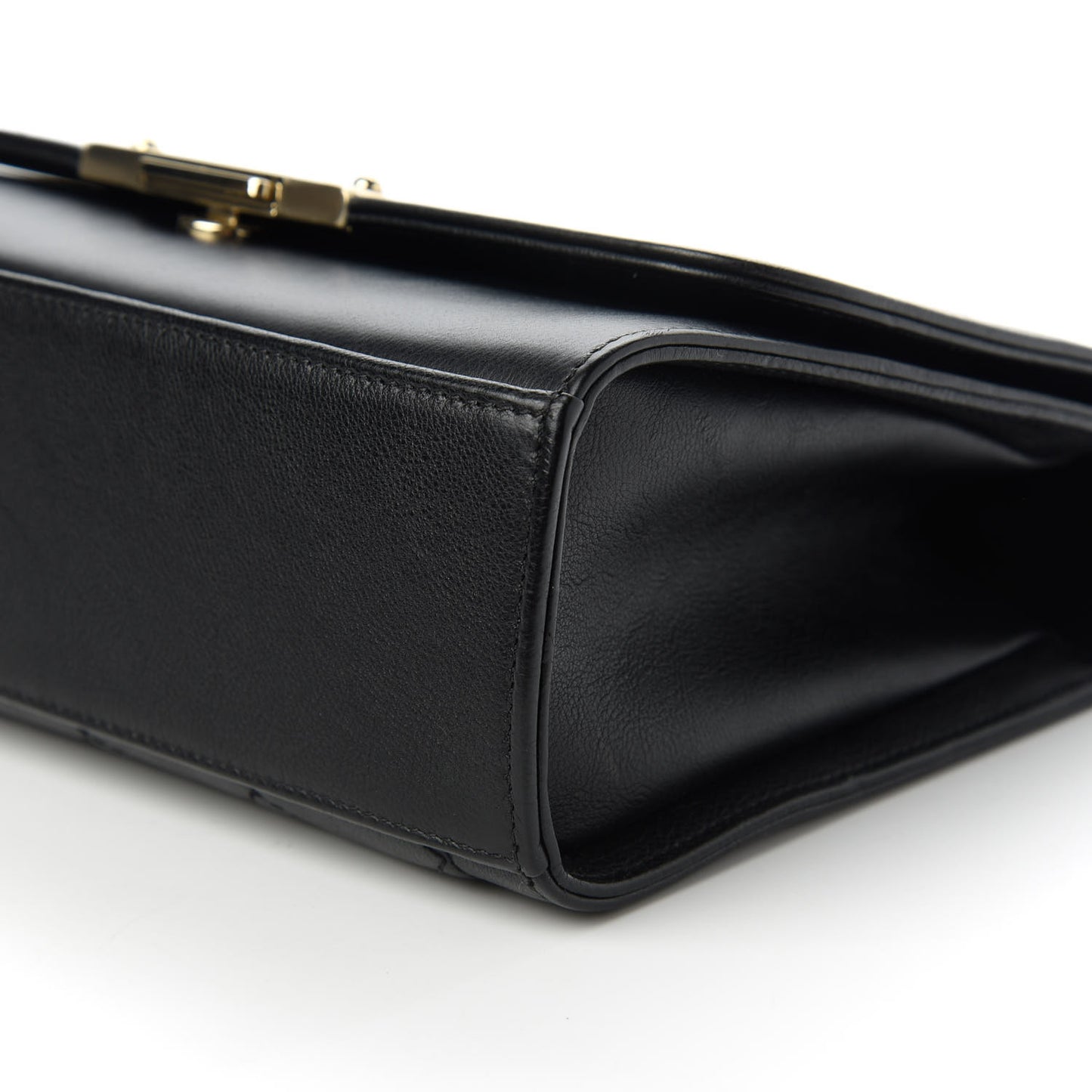Grained Calfskin Quilted Medium Label Click Flap Bag Black