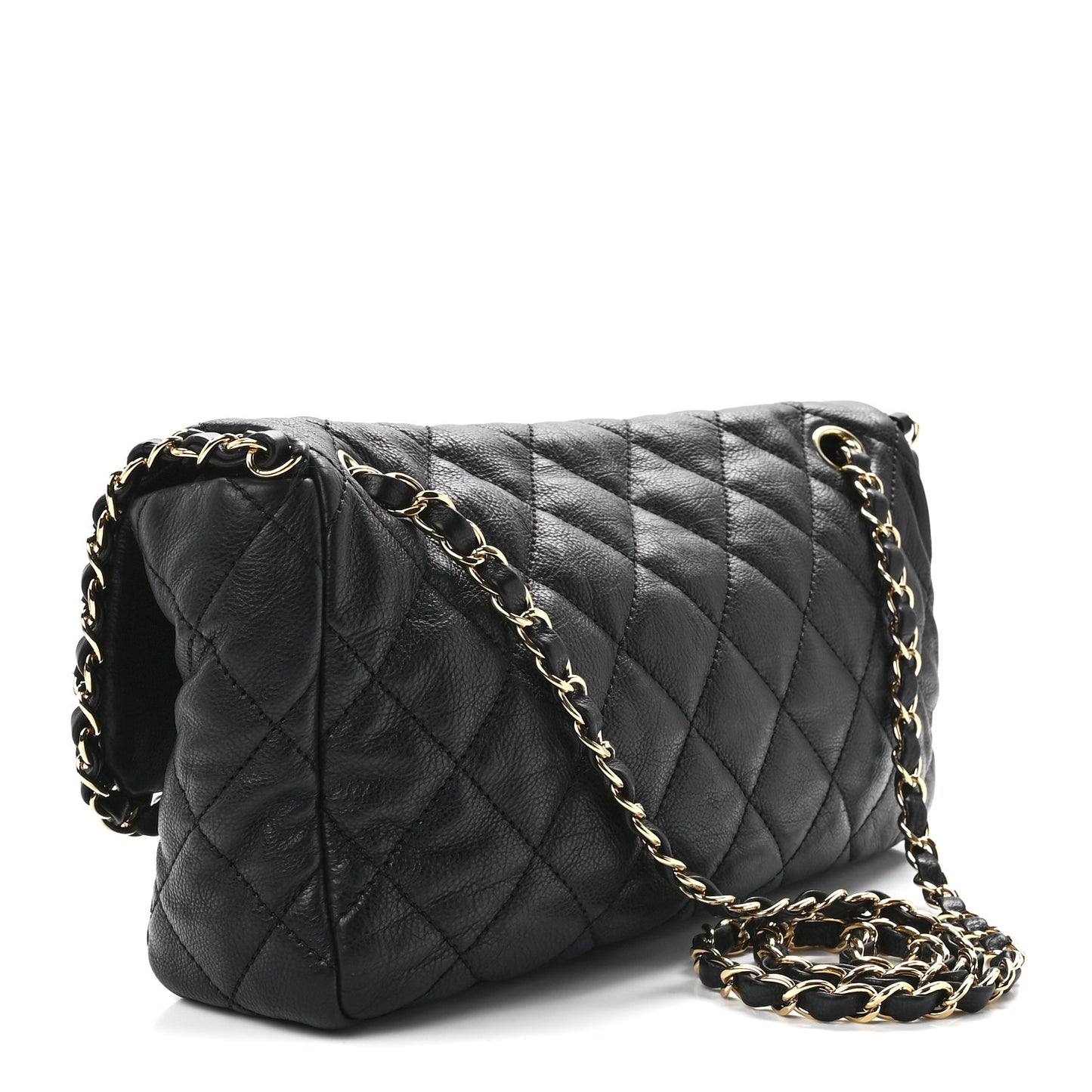 Calfskin Quilted Medium Chain Me Flap Black