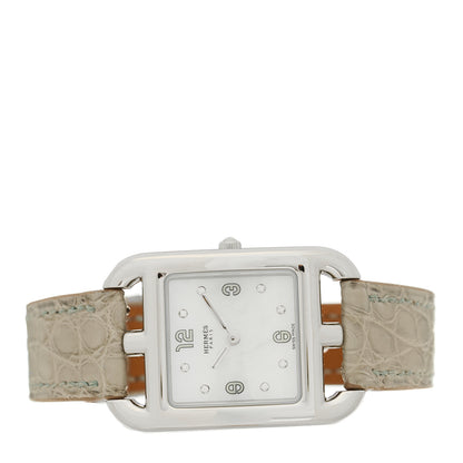 Hermes Stainless Steel Alligator Diamond Mother of Pearl 23mm Cape Cod Quartz Watch Gris Perle 2 of 5