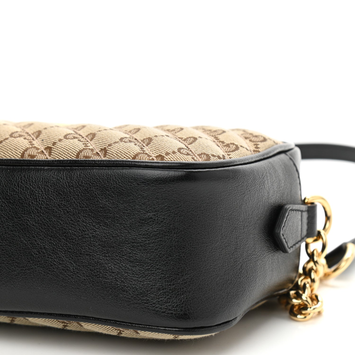 Gucci Monogram Matelasse Diagonal Small GG Marmont Chain Shoulder Bag Beige Black 10 of 11