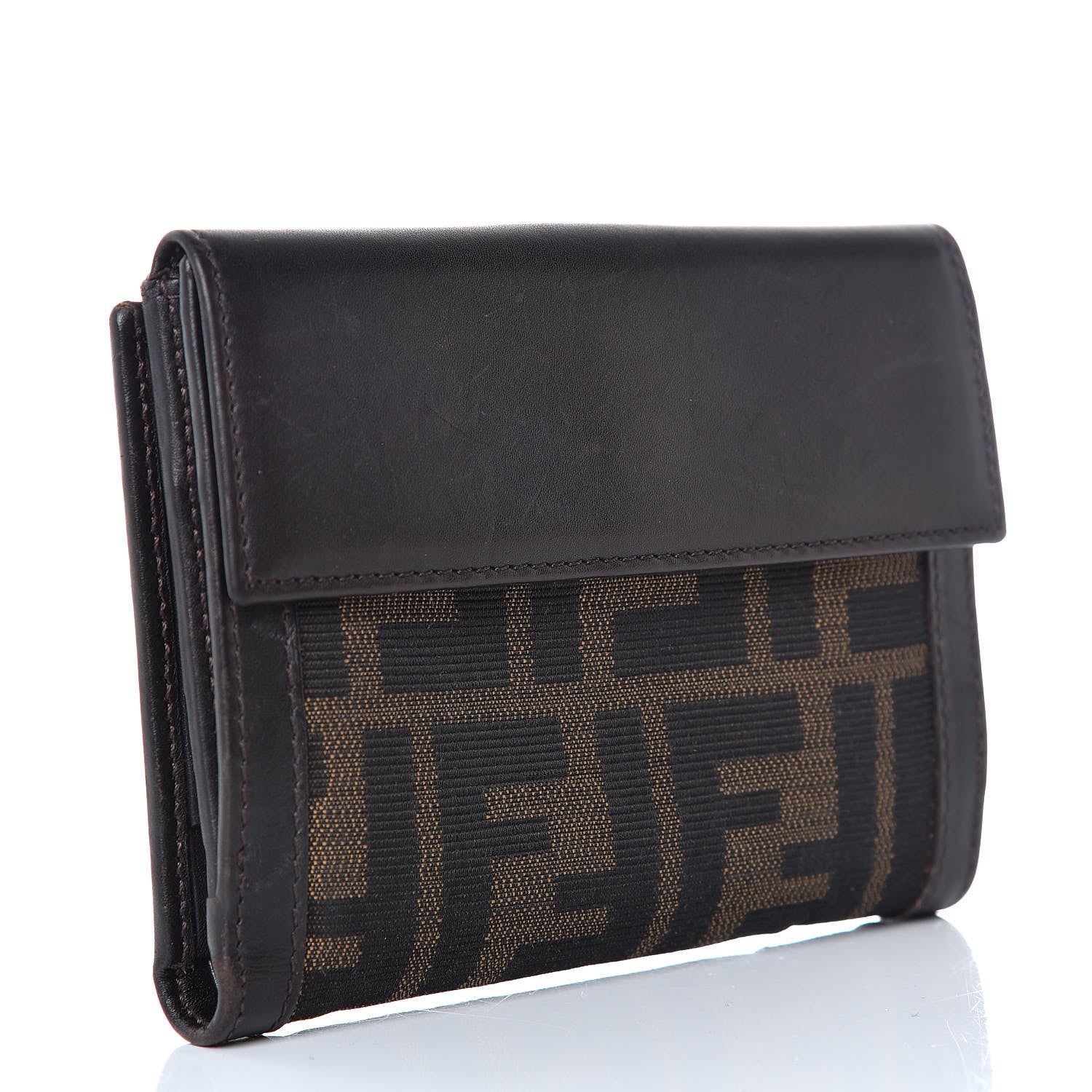 Fendi Zucca Cuoio Lucido Compact Wallet Tobacco Moro 4 of 11