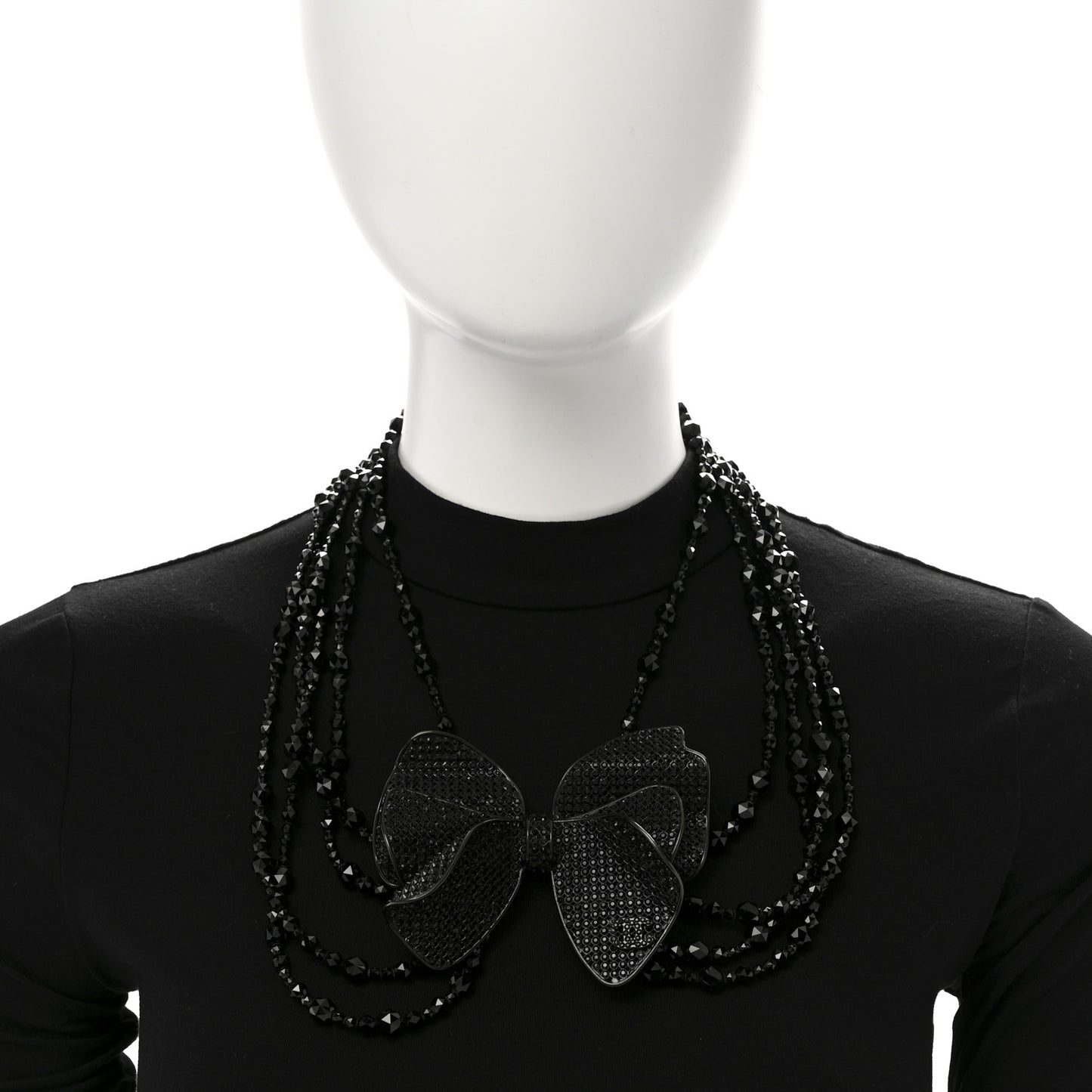 Crystal Beaded CC Bow Multi Strand Necklace Black